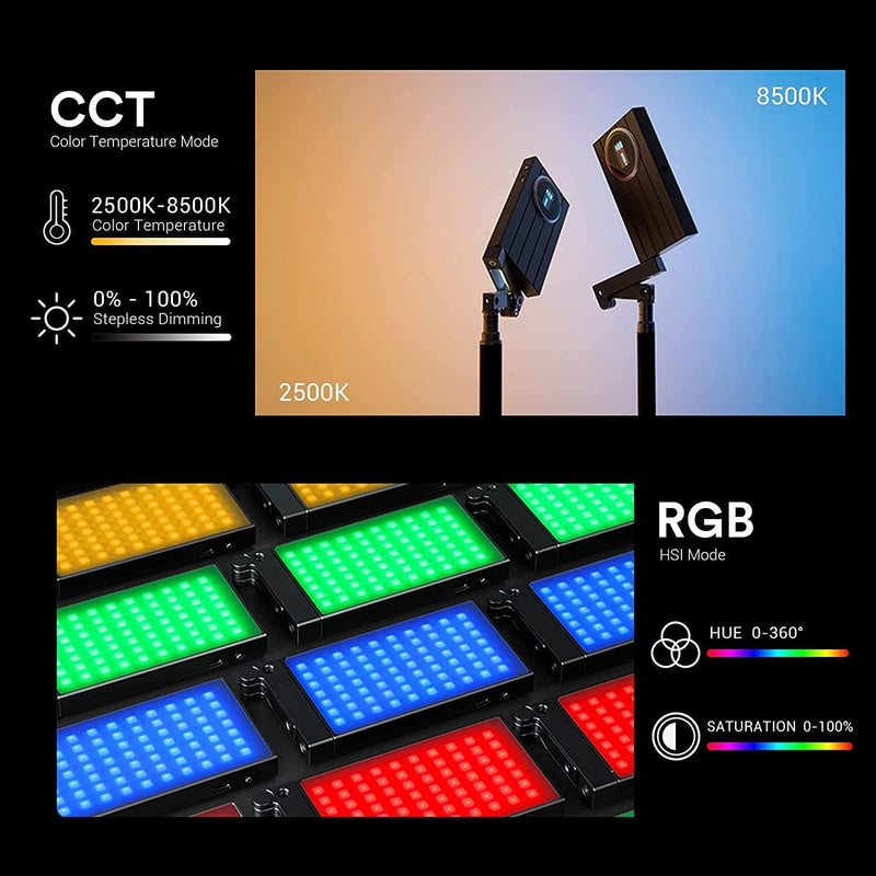 Godox M1 RGB Camera Light, Portable LED Video Light, Pocket Full Color LED Video Light Panel CRI 97+ 2500k-8500k, Music Beats Function and 15 FX Lighting Effects with Aluminum Alloy Body - Gray