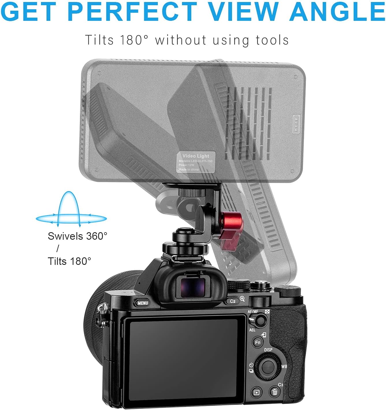 Fomito- Z2 Rotary Tripod Head Camera Monitor Holder Mount Arm Hot Shoe Adapter for Flash Speedlite, Field Monitor, LED Video Light, Microphone- F0007