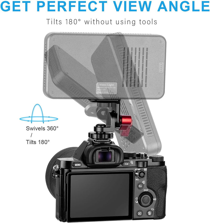 Fomito Rotary Tripod Head Z2 Camera Monitor Holder Mount Arm Hot Shoe Adapter for Flash Speedlite, Field Monitor, LED Video Light, Microphone