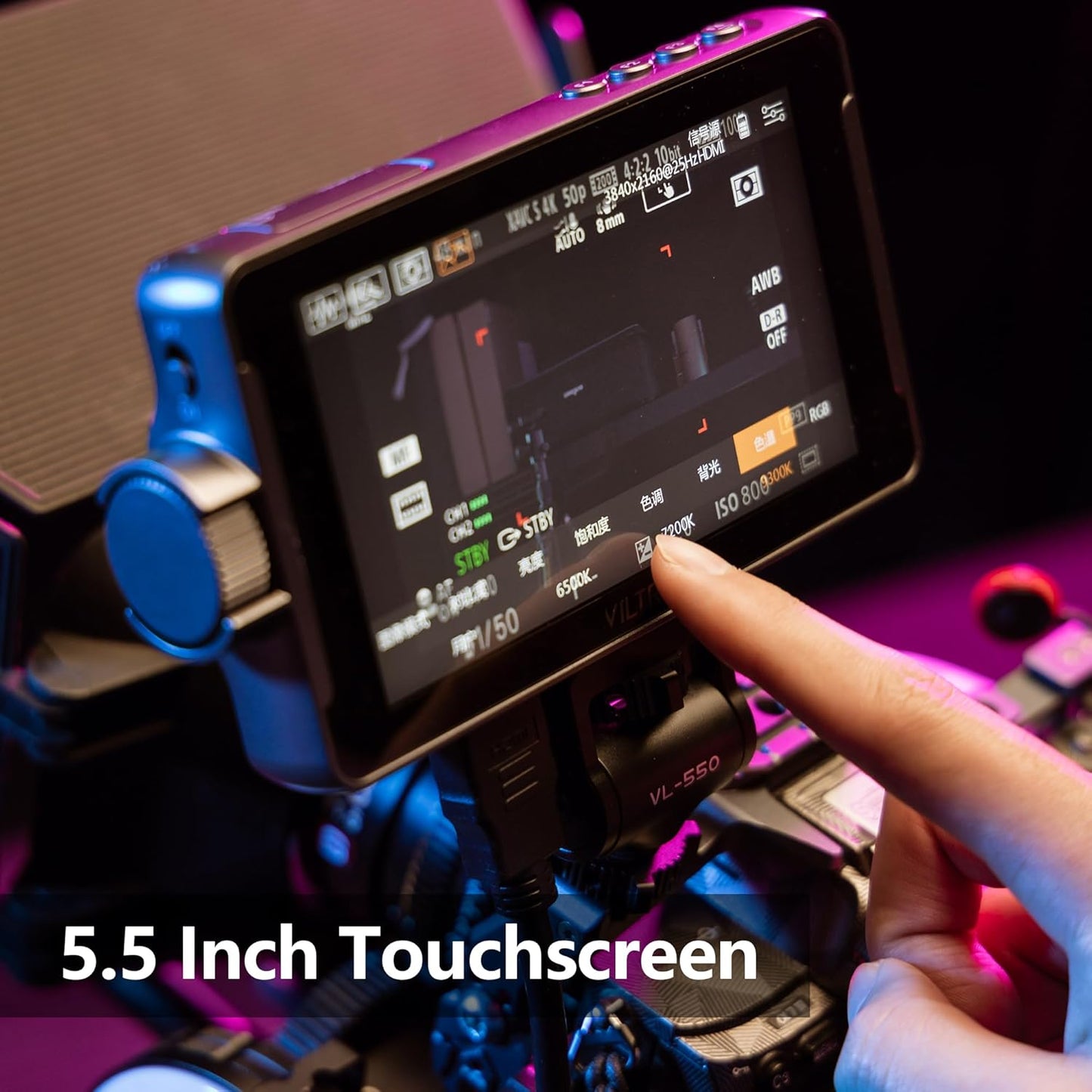 VILTROX 5.5 Inch 1200nits 4Kp30 HDMI Video Field Monitor, 10bit HDR Daylight Viewable 1920 x 1080 Portable Monitor Recorder, Hot Shoe Mount, Battery, Sunshine Hood