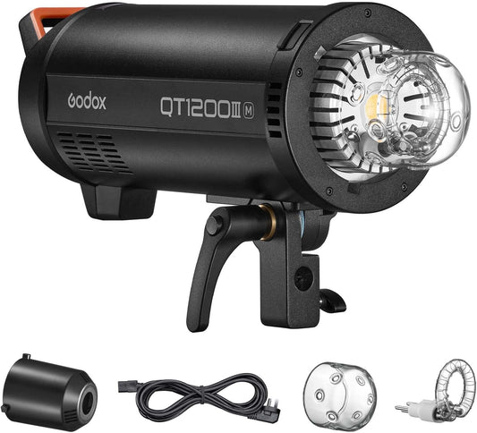 GODOX QT1200IIIM Studio Strobe Flash Light 1200W GN105 1/8000s High Speed Sync Photography Lighting Built in 2.4G Wirless System 40W LED Modeling Bulb LCD Panel with M/Multi/HSS Flash Mode