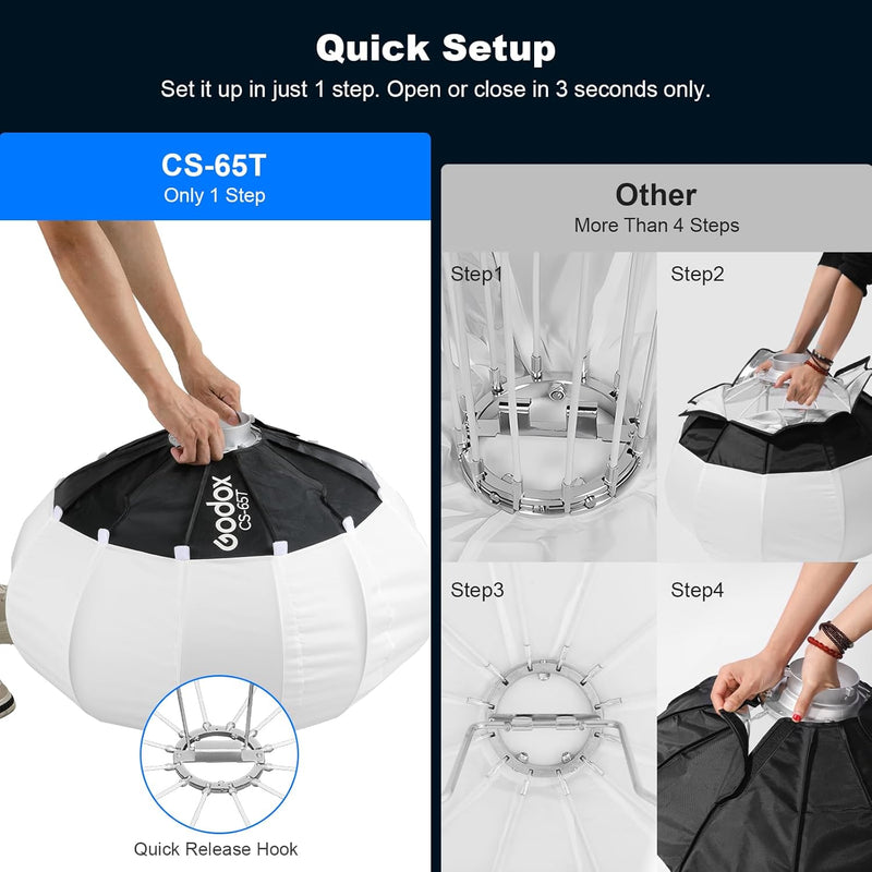Godox CS-65T Lantern Softbox 26in / 65cm Quick Release 360° Light Diffuser Bowens Mount Lantern Softbox for Godox SL60 SK400 SL150 DP400 DP800 SL300 (26”)