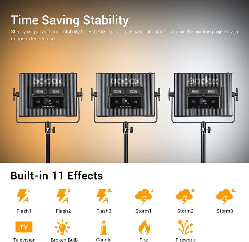 Godox LDX50Bi 14'' Bicolor LED Video Light, 65W 2800K-6500K LED Panel Light with 600 LED Beads 11 FX Effects CRI/TLCI 96+ 9200Lux Dimmable 0-100% Studio Soft Lights for Photography