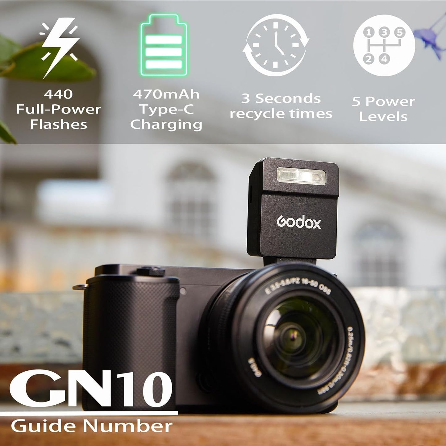 Camera Flash Godox iM22 Godox Flash - GN10/470 mAh/Type-c Charge/440 Full-Power Flashes/3s Recycle Times/5 Power Levels/Manual, Camera Flash for Sony zv1/Sony zve10/Ricoh gr3/Fujifilm f1 etc.
