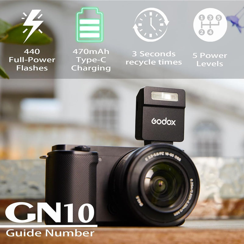 Camera Flash Godox iM22 Godox Flash - GN10/470 mAh/Type-c Charge/440 Full-Power Flashes/3s Recycle Times/5 Power Levels/Manual, Camera Flash for Sony zv1/Sony zve10/Ricoh gr3/Fujifilm f1 etc.