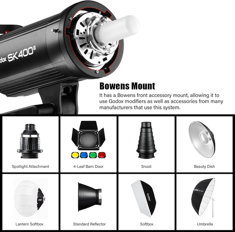 Godox SK400II 400Ws Photo Studio Strobe Flash Monolight Light with Bowens Mount &Lamp Head,150W Modeling Lamp for Studio,Shooting,Location and Portrait Photography-110V