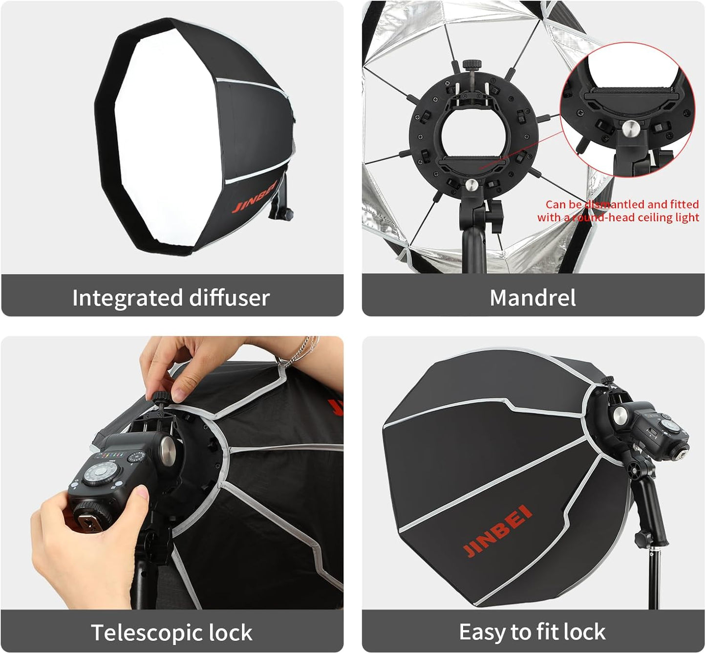 JINBEI 20"/50cm Octagonal Softbox Quick Folding Quick Set Up Octabox Softbox with Light Diffusers/Honeycomb Grid/Bag for HD-1 HD-2MAX Hi900 Speedlite