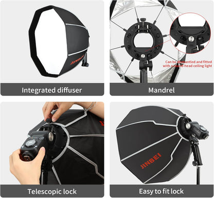 JINBEI 20"/50cm Octagonal Softbox Quick Folding Quick Set Up Octabox Softbox with Light Diffusers/Honeycomb Grid/Bag for HD-1 HD-2MAX Hi900 Speedlite