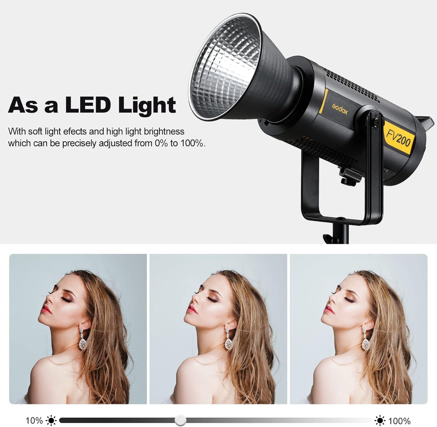 Godox FV200 200W 2.4G Flash LED Light,CRI96+,TCLI 96+,18000LUX,5600K±200K,1/8000s High Speed Sync, Built in 8 FX Special Effects Modes, Compatible for Canon, Nikon, Sony, Olympus,Panasonic