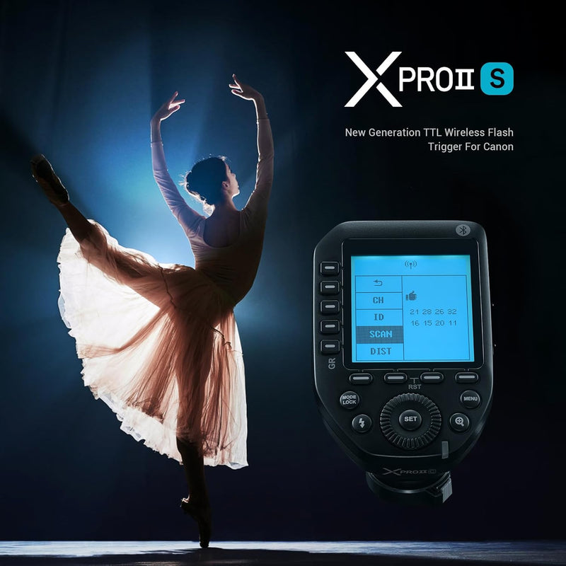 Godox XProII-S Wireless Flash Trigger for Sony Cameras, 2.4G TTL Wireless Flash Transmitter HSS 1/8000S, TCM Transform Function, Bluetooth Connection, New Hotshoe Locking, Large LCD Display