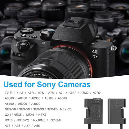FOMITO-NP-FW50 Dummy Battery Decoded NP-FW50 Battery with Type-C Straight Line 3M Power Adapter Cable for Sony A6500 A6300 A6100 ZV-E10 A7 A7II A7RII A7SII A7R A37 A55 NEX-3N NEX-F3 RX10 RX10M4 Camera-F0095