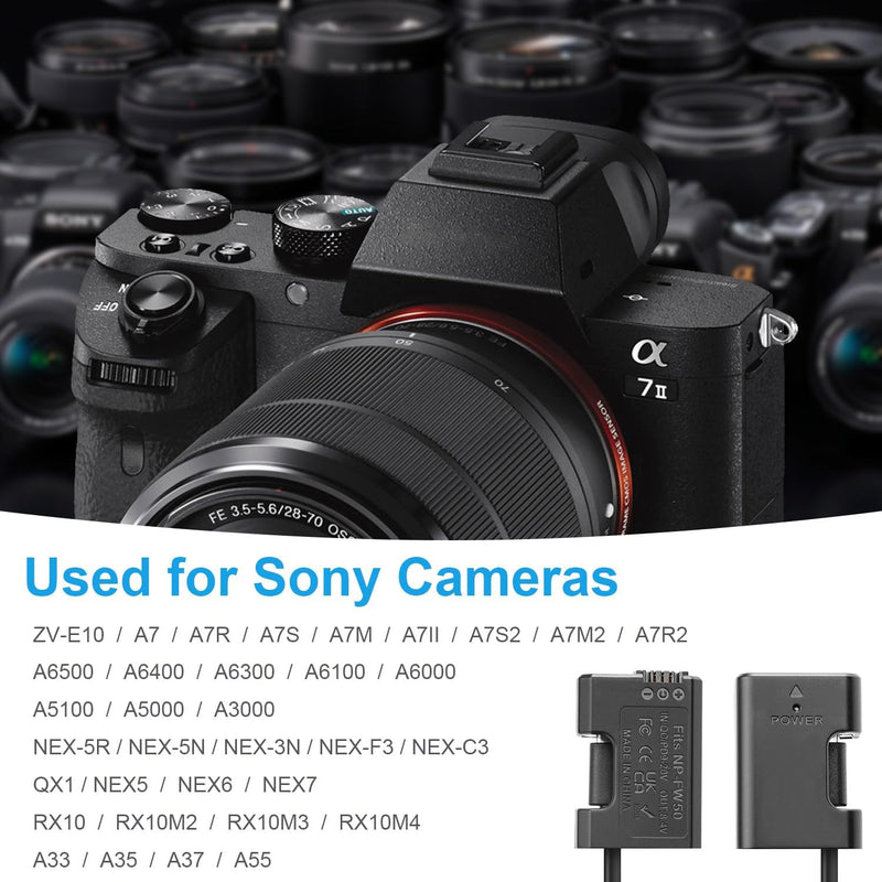 FOMITO NP-FW50 Dummy Battery Decoded NP-FW50 Battery with Type-C Spring Power Adapter Cable for Sony A6500 A6400 A6300 A6100 ZV-E10 A7 A7II A7RII A7SII A7S A7R A37 A55 NEX-3N NEX-F3 RX10 RX10M4 Camera