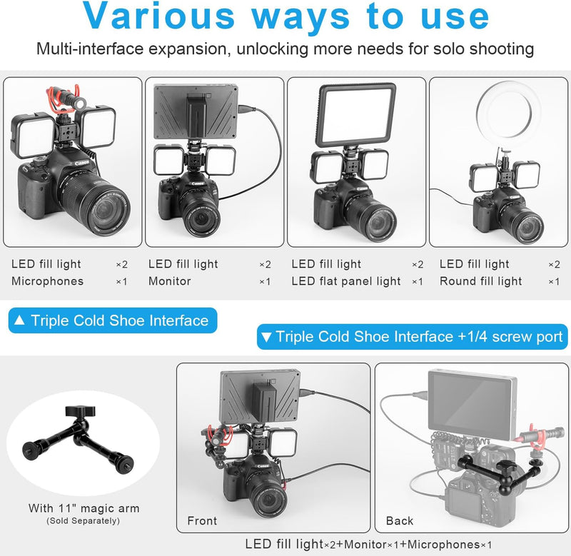 Fomito LX-3 3-Head Cold Shoe Mount with 1/4"-20 Thread for Camera Cage Flash LED Monitor Microphone etc