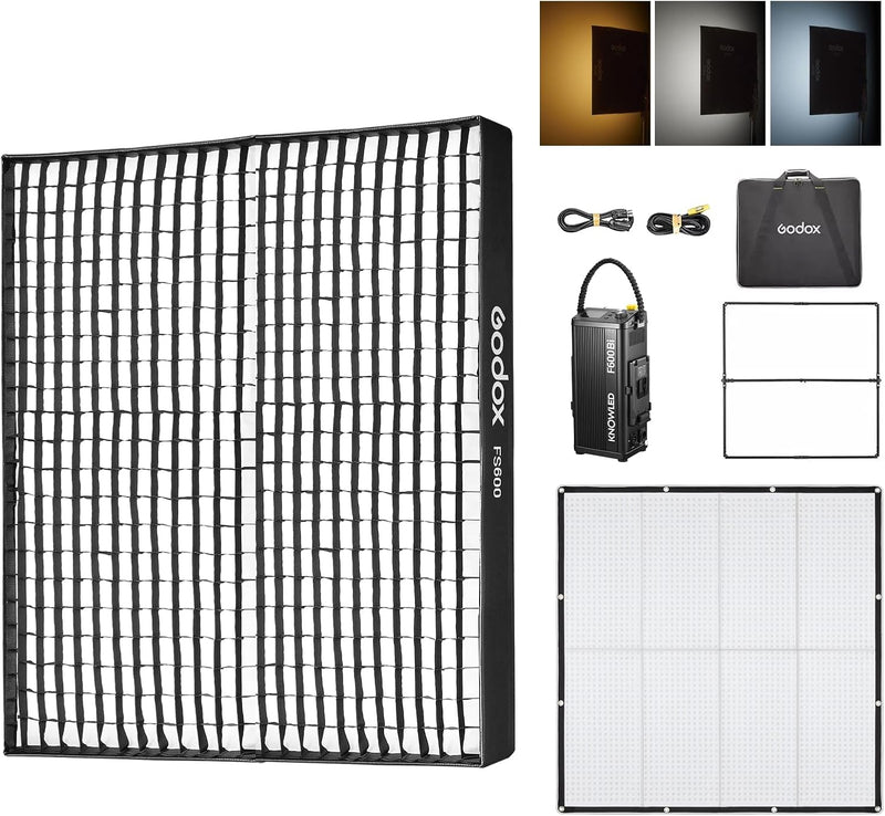 Godox Knowled F600Bi BI-Color Led Video Light Panel with Honeycomb Grid, Foldable Waterproof Flexible LED Mat DMX/CRMX/2.4G/APP Control for Film, Broadcast, Video Production & Photography (4 x 4')