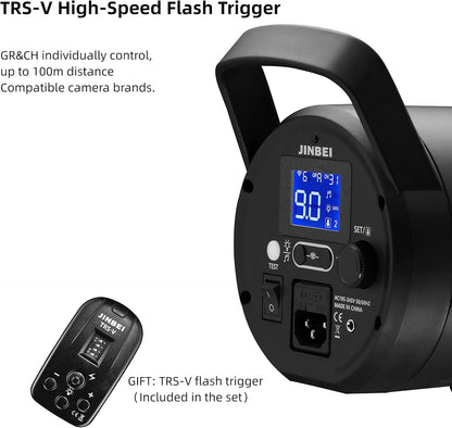 JINBEI SPARK-400D 400Ws GN66 Studio Strobe Flash Light,Recycle Time in 0.1-0.9 Sec,Built-in 2.4G Wireless with Bowens Mount LED Modeling Lamp Photography Flashes, Include 2.4G Wireless Trigger