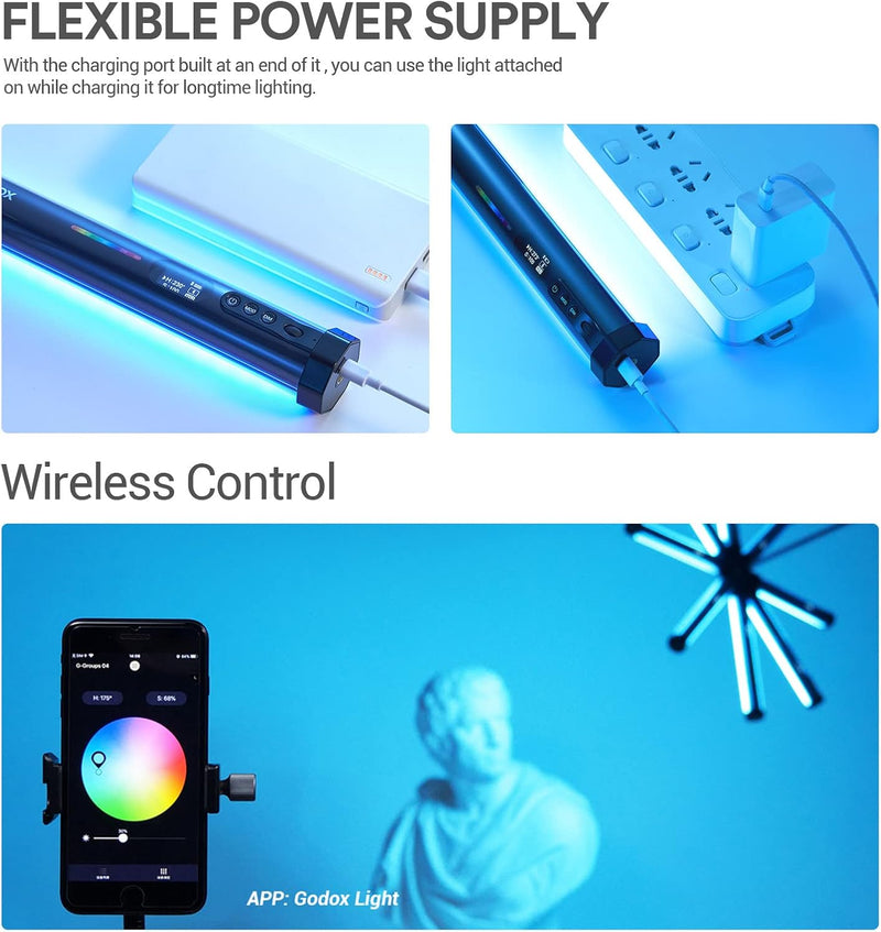 TL30 RGB Tube Light, CRI 97+ TLCI 99+ Handheld Full Color LED Video Light Wand, 2700K-6500K Dimmable LED Light Stick, 37 FX Light Effects, 2900mAh Battery, Bluetooth APP Control