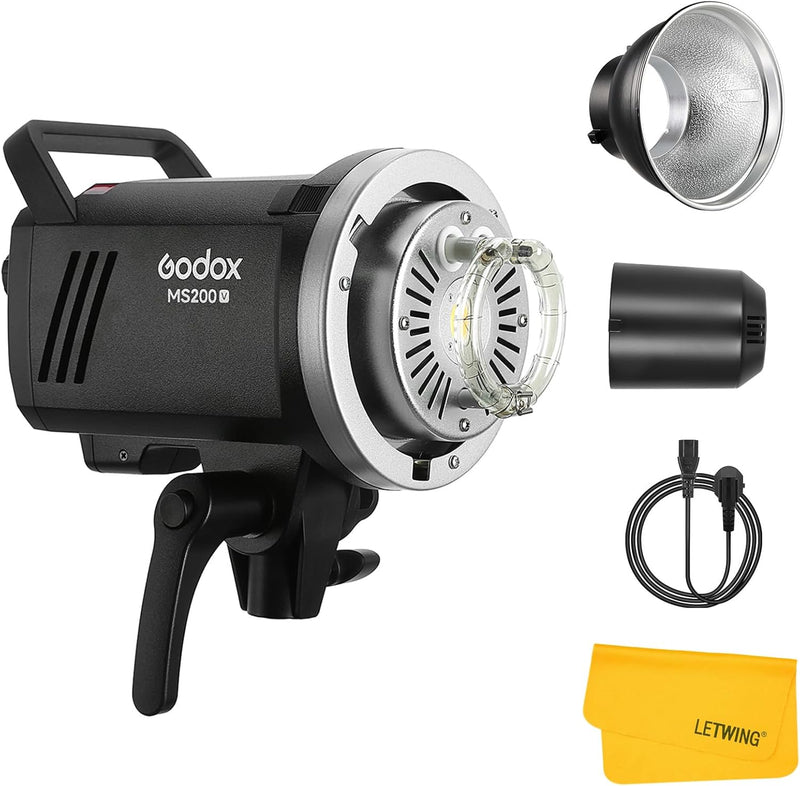 Godox MS200V MS200-V Studio Strobe Flash Light, 200W 110V 2.4G Compact Photography Flash, 10W LED Modeling Lamp, Bowens Mount Monolight for Wedding, Portrait, Product, Studio Shooting