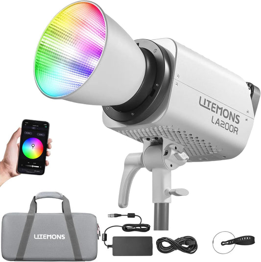 Godox LA200R RGB LED Video Light with Carry Bag, 220W 68000Lux@1M Studio Bright Light, 1800K-10000K Bowens Mount RGB LED Light with 14 FX Effects 0-100% Dimming for Videography