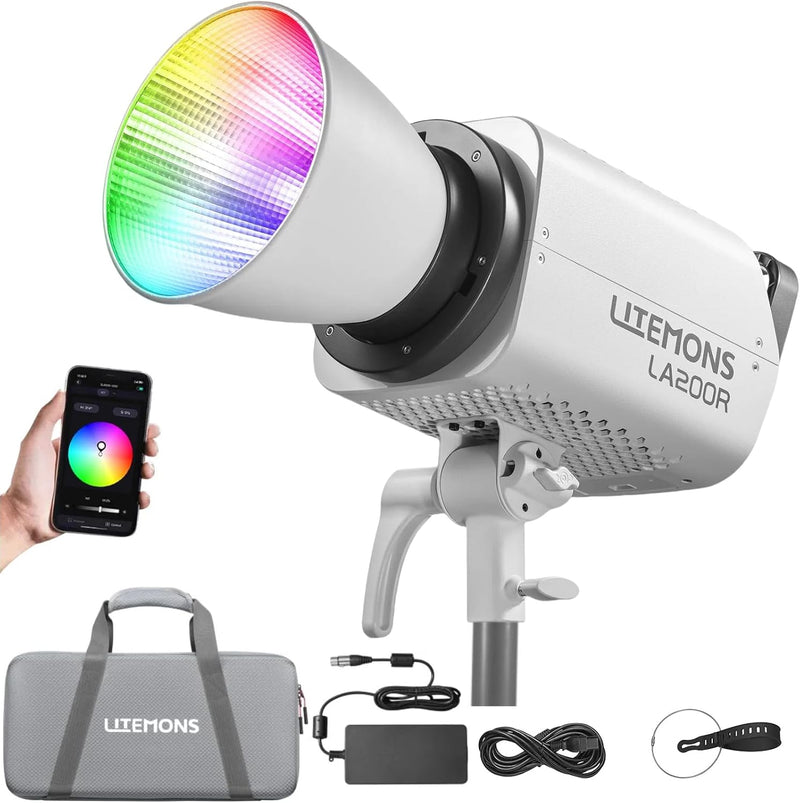 Godox LA200R RGB LED Video Light with Carry Bag, 220W 68000Lux@1M Studio Bright Light, 1800K-10000K Bowens Mount RGB LED Light with 14 FX Effects 0-100% Dimming for Videography
