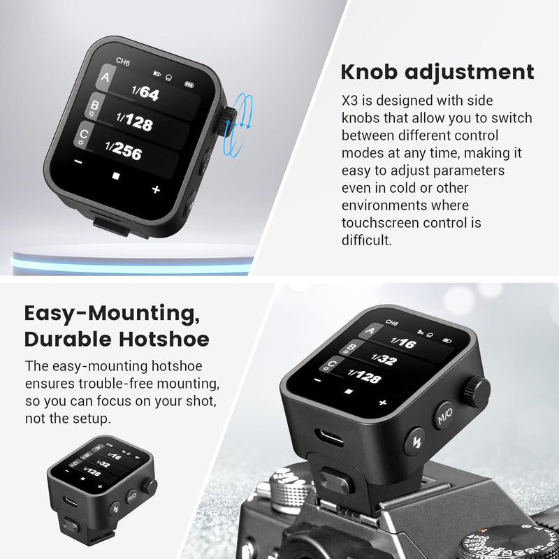 Godox X3-F Touchscreen TTL Wireless Flash Trigger for Fuji Camera, 1/8000s HSS TTL TCM Function, Built-in Battery USB-C Charge Flash Transmitter Compatible with Fuji GRX50S X-T1 X-T2 X-10 X-PRO1 X-A3