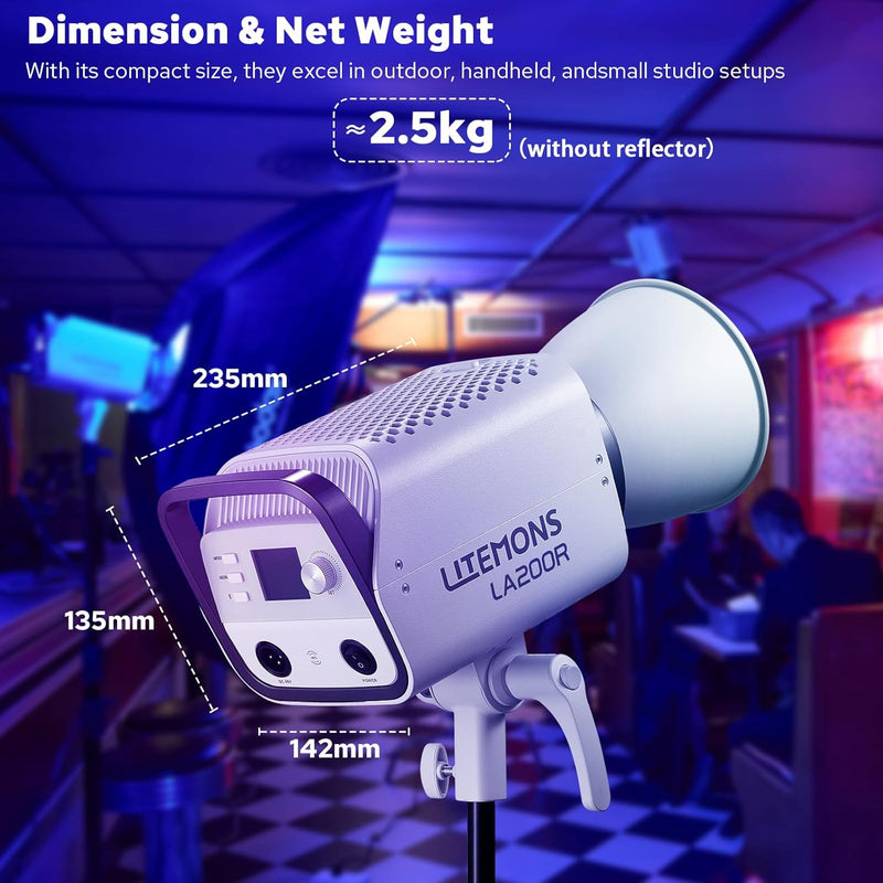 Godox LA200R RGB LED Video Light with Carry Bag, 220W 68000Lux@1M Studio Bright Light, 1800K-10000K Bowens Mount RGB LED Light with 14 FX Effects 0-100% Dimming for Videography