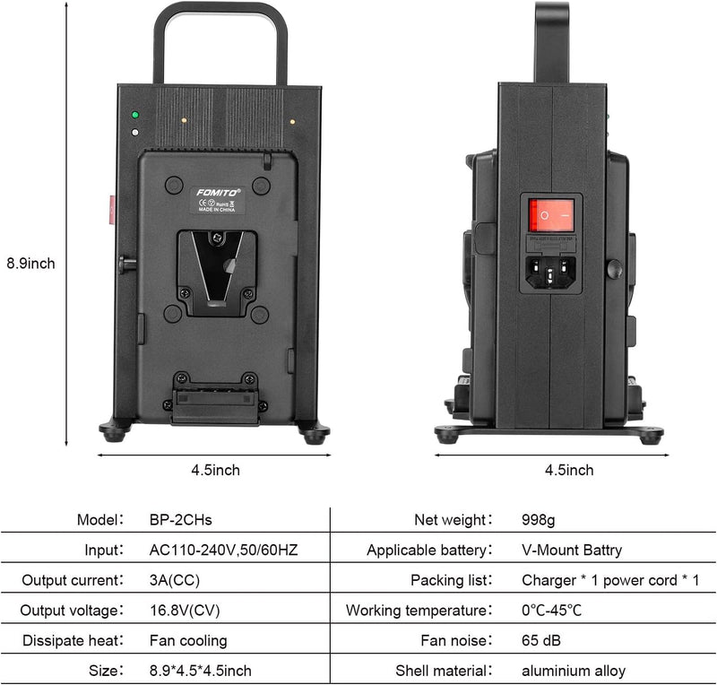 FOMITO V-Mount Battery Dual Channel Charger Fast Charging