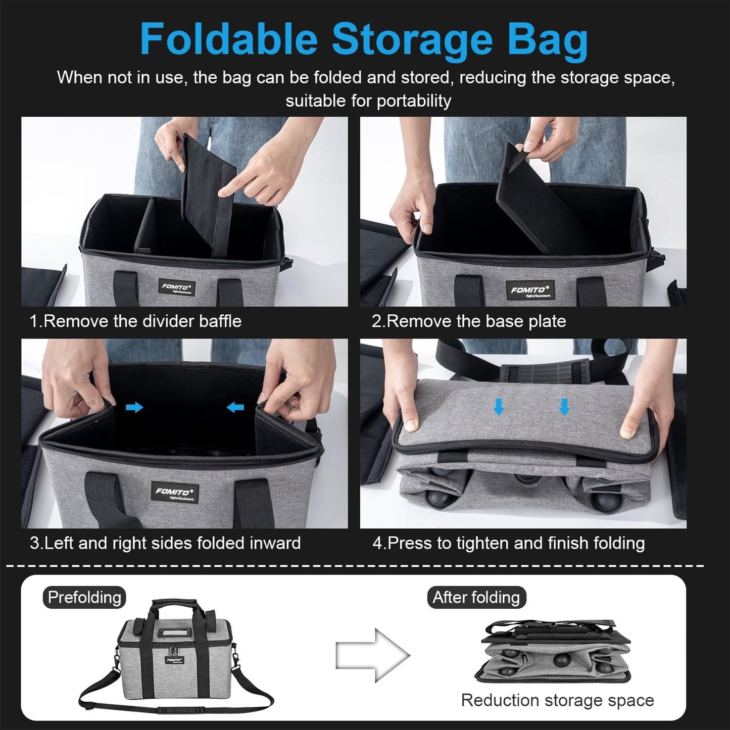 FOMITO-AB-20B Foldable Camera Bag for DSLR/Gimbal/Drone 35x21x20cm Shockproof Case Foam Compartments & Carry Handle-F0188