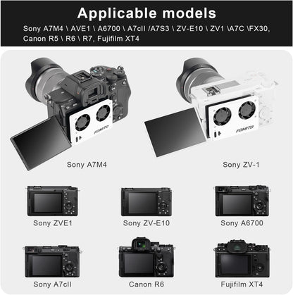 FOMITO-FS-03 Camera Video Dual Cooling Fans Built-in Battery with Magnetic Case for Sony A7M4 A7cII A7c A7S3 ZV-1 ZV-10 ZVE1 A6700 FX30 Canon R5 R6 R7 Fujifilm XT4 White-F0193