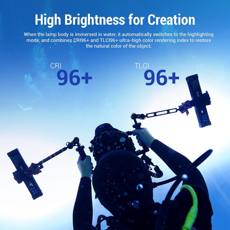 Godox WT40D Underwater Lights Dive Light,Max 54W,CRI 96+ TLCl 96+,CCT 5600K±300K,13 FX Effects,APP Control,0%~100%Dimmable lP68/40m Dive Depth LED Video Light,for Vlogging,Scuba Diving,Snorkel,Surfing