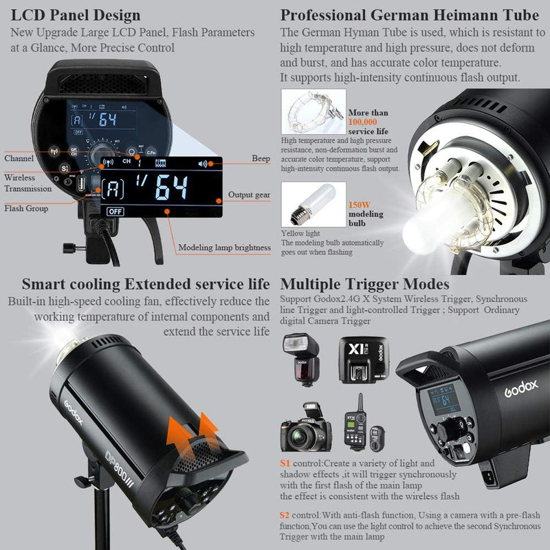 GODOX DP800III Professional Studio Flash 1s Recycling Time GN126 5600k 800Ws Bowens Mount 150W Modeling Lamp
