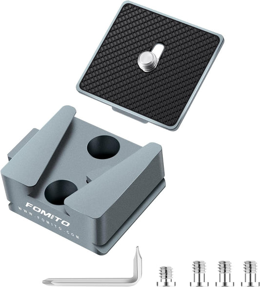 FOMITO-VK-09-grey V-Mount Mounting Base for Quick Release Plate and V-Mount Battery, Max Load-Bearing Capacity 55.12lbs/25kg, with 1/4 Threaded Hole with Cameras Stabilizers Slider Tripods etc - F0032