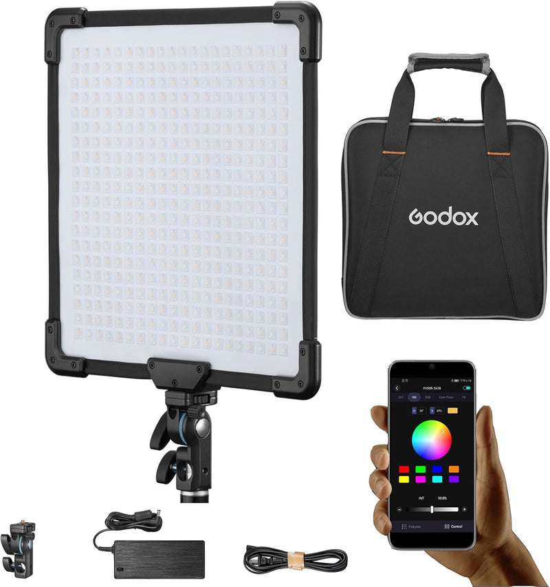 Godox FH50R Ultra-Thin Flexible LED Soft Light Panel, 2500~10000K CRI97+, APP Control, Handheld RGB Video light with AD-E2 Flash Holder Metal Bracket, Carry Bag for YouTube Studio Photography Shooting