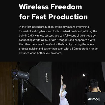 GODOX QT400IIIM 400W High Speed Studio Flash Light GN65 1/8000s HSS 0.01-0.9S Quick Recycling Time Built-in 2.4G Wireless X System with 40W Modeling Light Bowens Mount for Wedding Portrait Photography