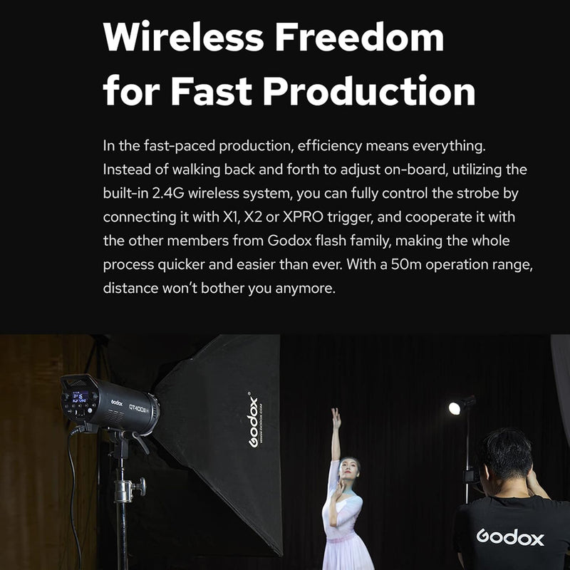 GODOX QT400IIIM 400W High Speed Studio Flash Light GN65 1/8000s HSS 0.01-0.9S Quick Recycling Time Built-in 2.4G Wireless X System with 40W Modeling Light Bowens Mount for Wedding Portrait Photography