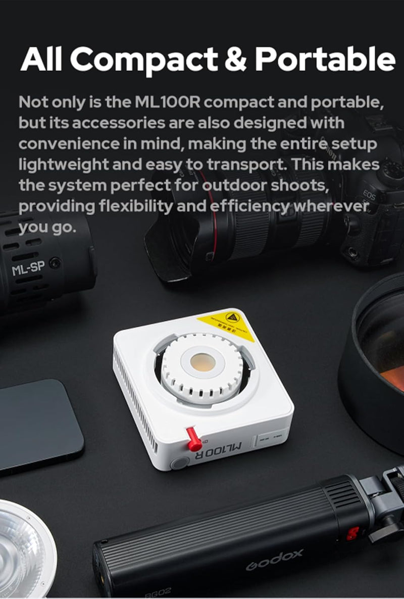 Godox ML100R 110W RGB LED Video Light, with Interchangeable 15° Reflector/1800-10000K CCT/14 Cinematic FX Effects/Multiple Power Options/Supports App Control,for Filming/Live Streaming etc.