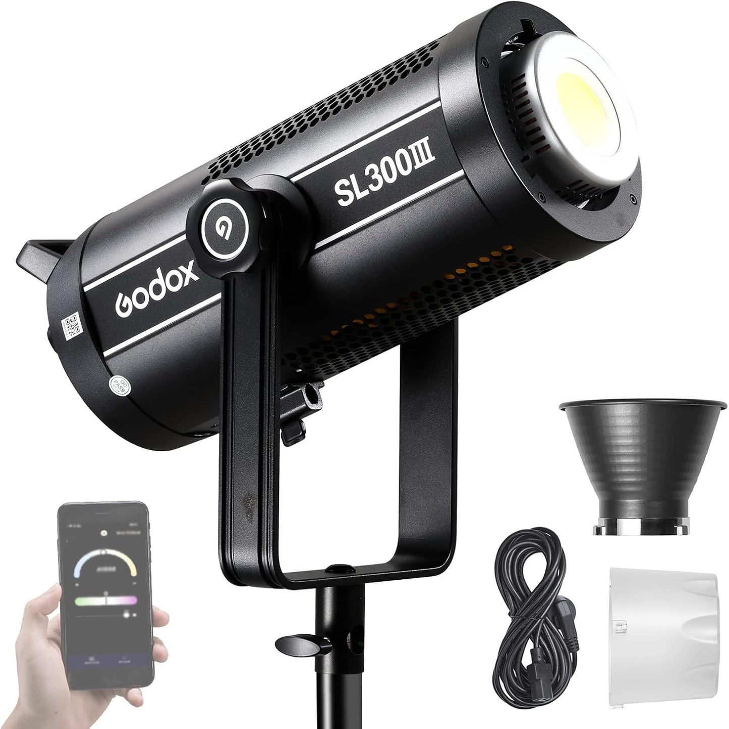 Godox SL300III LED Video Light,300W 99300Lux 5600K±200K CRI96+ TLCI97+,Bowens Mount Daylight-Balanced Countinuous Output Lighting for YouTube,Live Broadcast,Video