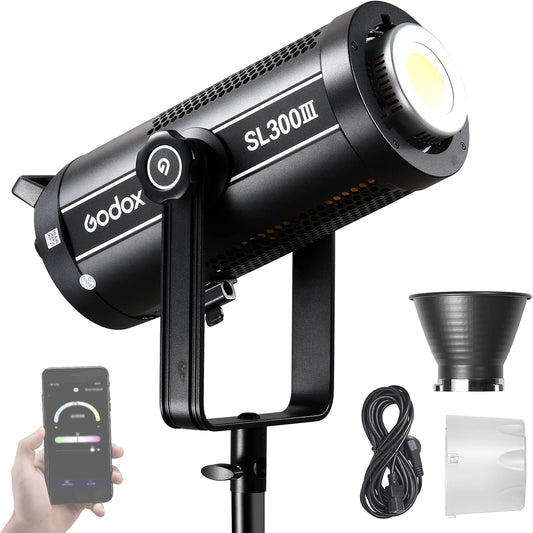 Godox SL300III LED Video Light,300W 99300Lux 5600K±200K CRI96+ TLCI97+,Bowens Mount Daylight-Balanced Countinuous Output Lighting for YouTube,Live Broadcast,Video