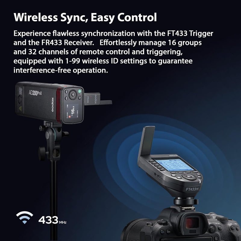 Godox FT433 N TTL Wireless Flash Trigger 433MHz Signal Control 1/8000s HSS APP Wireless Control Compatible with Nikon Z9 Z8 Z7 Z6II Z7II D750 D780 D800 D850 Godox AD200Pro II/ AD600Pro II Flash