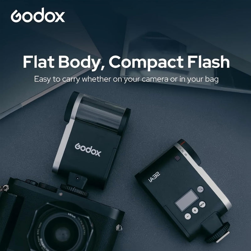 Godox Flash Godox iA32 Mini Camera Flash - Automatic Flash GN 15, 8 Power Levels/2.5sRecycle/490 Flash Times/Auto/Manual Modes,Mini Flash forCanon/Nikon/Sony/FujiCameras(Not Compatible for Sony ZV-1F)