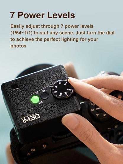 Godox Flash Godox iM30 Mini Flash - Camera Flash GN 15, 7 Power Levels, IM 30 Mini Manual Flash for Canon/Sony zv1/Sony zve10 /Ricoh gr3/Nikon/Fuji f1-230 Full-Power Flashes/6500K±200K/3.6S Recycle