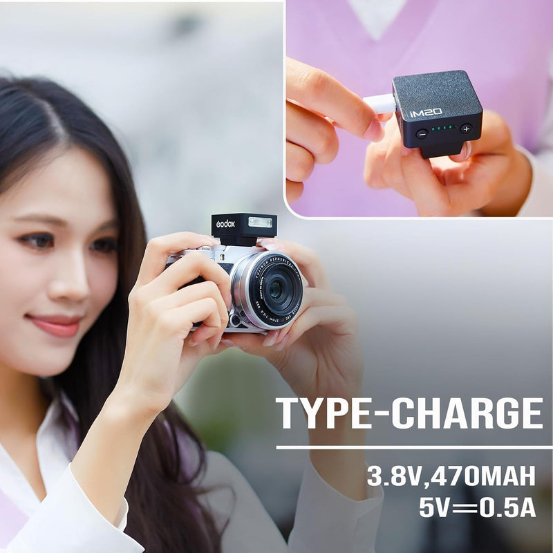 Godox Flash Godox iM20 Camera Flash - GN10/470 mAh/Type-c Charge/440 Full-Power Flashes/3s Recycle Times/5 Power Levels/Manual, Camera Flash for Sony zve10/Sony zv1/Sony a7iii/Fujifilm f1 etc.