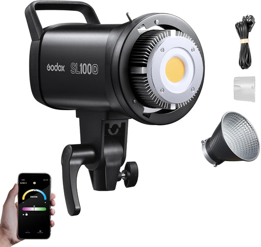 Godox SL100D LED Video Light Daylight 100W with RC-A6 Remote 5600K 32100 Lux CRI 96+ TLCI 97+ 8 Light FX Bowens Mount COB LED Continuous Light(SL100-D)