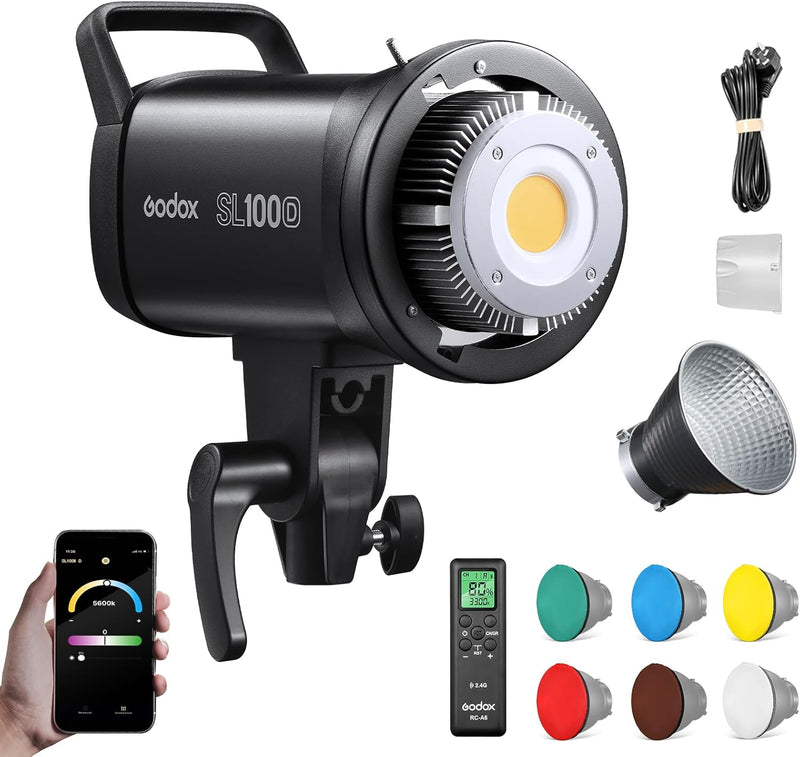 Godox SL100D Video Light Daylight 100W with RC-A6 Remote 5600K 32100 Lux CRI 96+ TLCI 97+ 8 Light FX Bowens Mount COB LED Continuous Light(SL100-D)