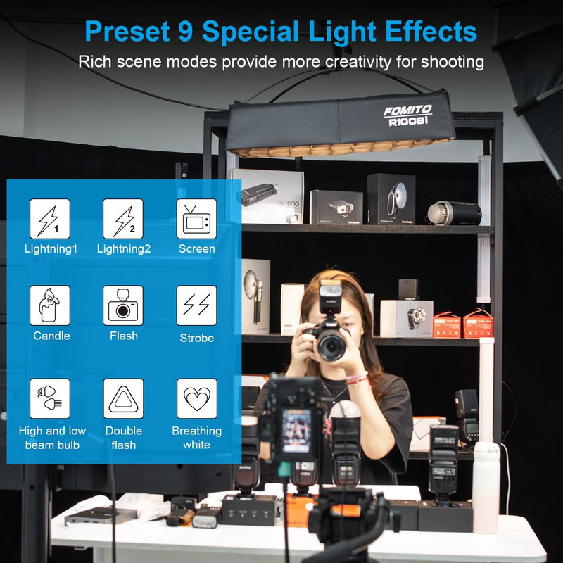 Fomito R100Bi 100W Foldable Flexible LED Light Panel Kit Bi-Color Temperature 2700K-6500K + Softbox Diffuser + Honeycomb Grid Softbox + Remote