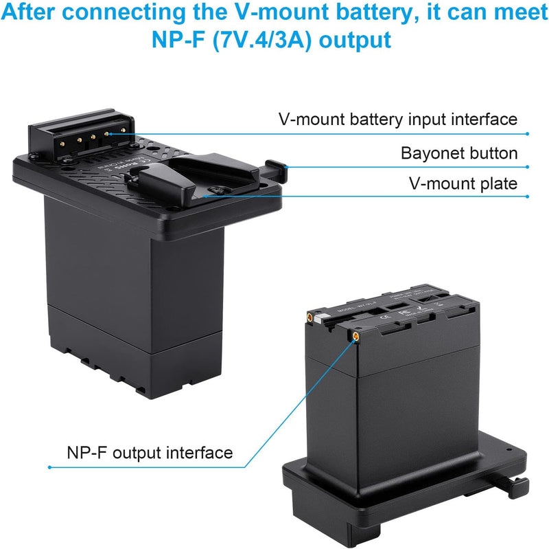 FOMITO NP-F Dummy Battery to V-Mount Plate Replacement NP-F980 F970 F750 F550 for Sony Camcorder, Camera Monitor Neewer F100 FEELWORLD FW568 F5 T7, LED Video Light CN160 CN216 YN300 II YN-600 W260