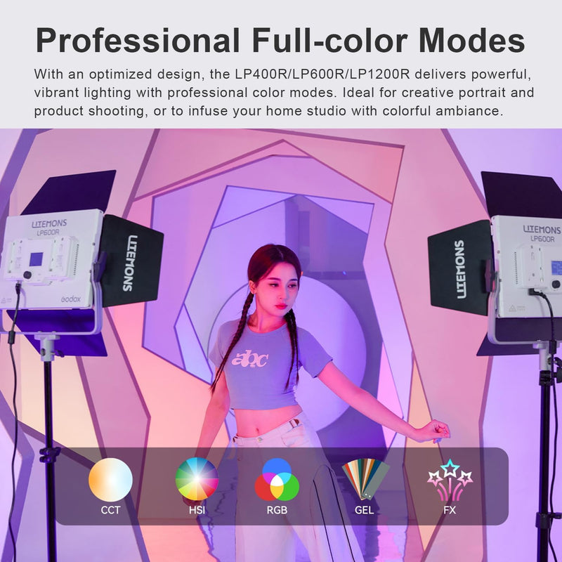Godox LP1200BI Led Video Light Panel 120W Dimmable Bi-Color 2800K-6500K,CRI≥96 TLCI≥96,with 11 FX Modes,Support APP Control for Gaming,Video Recording, Studio Photography, Streaming Zoom