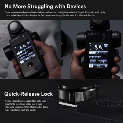 Godox XProII-F XProIIF TTL Wireless Flash Trigger for Fuji Cameras, 2.4G Wireless Flash Transmitter HSS 1/8000S, Bluetooth Connection, TCM Transform Function, New Hotshoe Locking, Large LCD Display