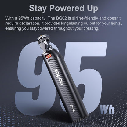 Godox Battery Grip BG02 with D-Tap and USB-C Cable for Flash Light and LED Video Light,95Wh Power Handgrip for AD200 AD200pro II AD300pro ML100Bi ML60Bi FH50Bi FH50R and Other Photography Studio Light
