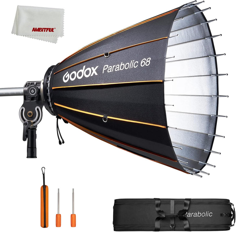 Godox Parabolic Light Focusing System P68 Kit Parabolic Softbox, Quick-Setup Bowens Mount for Godox SL-60W SL150WII VL150 VL300 UL150 UL60 SZ150R SZ200BI and Bowens Mount Falsh (P68 Kit)