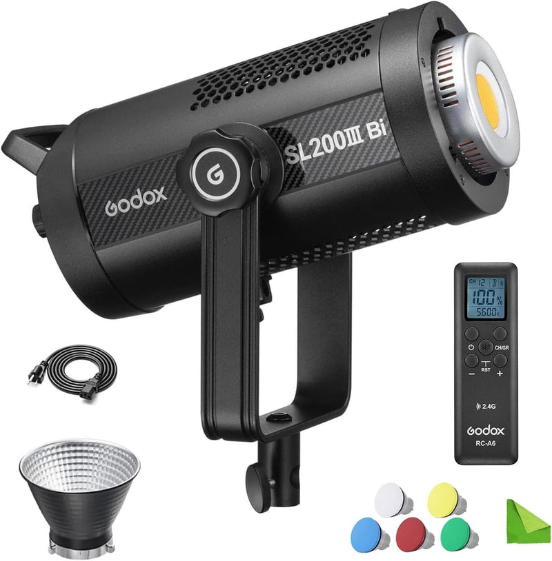 Godox SL200Bi IIIBiBi-Color 215W LED Video Light, CCT 2800-6500K CRI 96, TLCI 97, 95400 Lux@1m, 9 FX Effects Bowens-Mount Studio Lights with RC-A6 Remote for Studio and Film TV Production